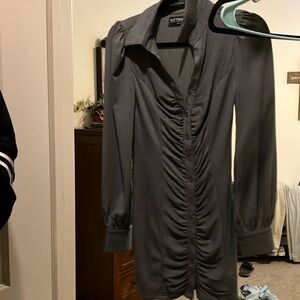 Kittenish Gray Ruched Blouse Dress small